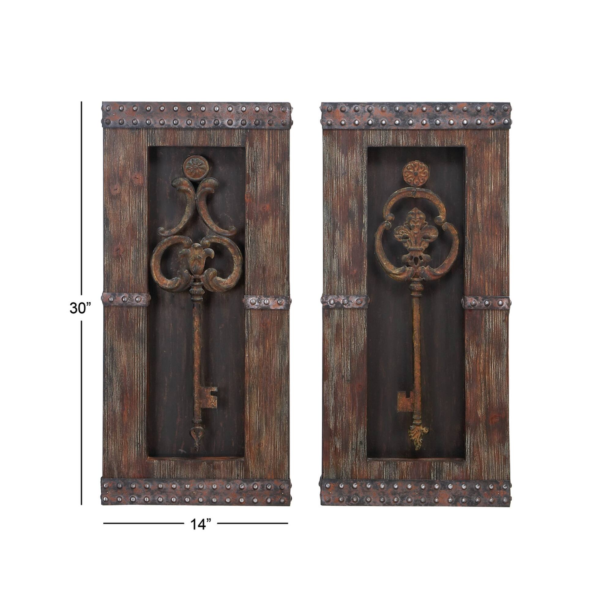 Brown Wood & Metal Rustic Key Wall Décor Set